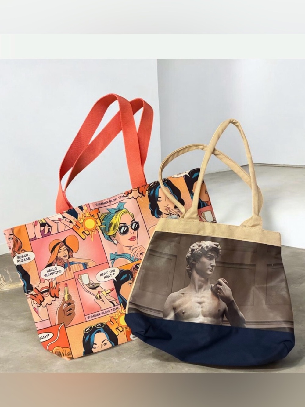 Canvas Tote Bag with Coral Handles - Artist Print -2